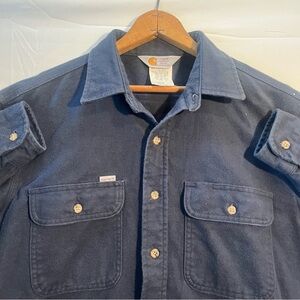 Vintage Carhartt Rugged Outdoor Wear Shirt Mens Lg Tall Navy Flannel Made In USA
